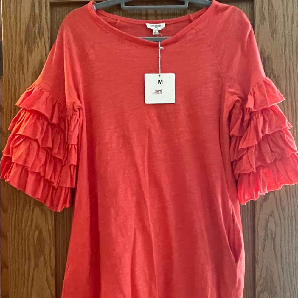 Umgee Coral Ruffled Sleeve Babydoll Dress